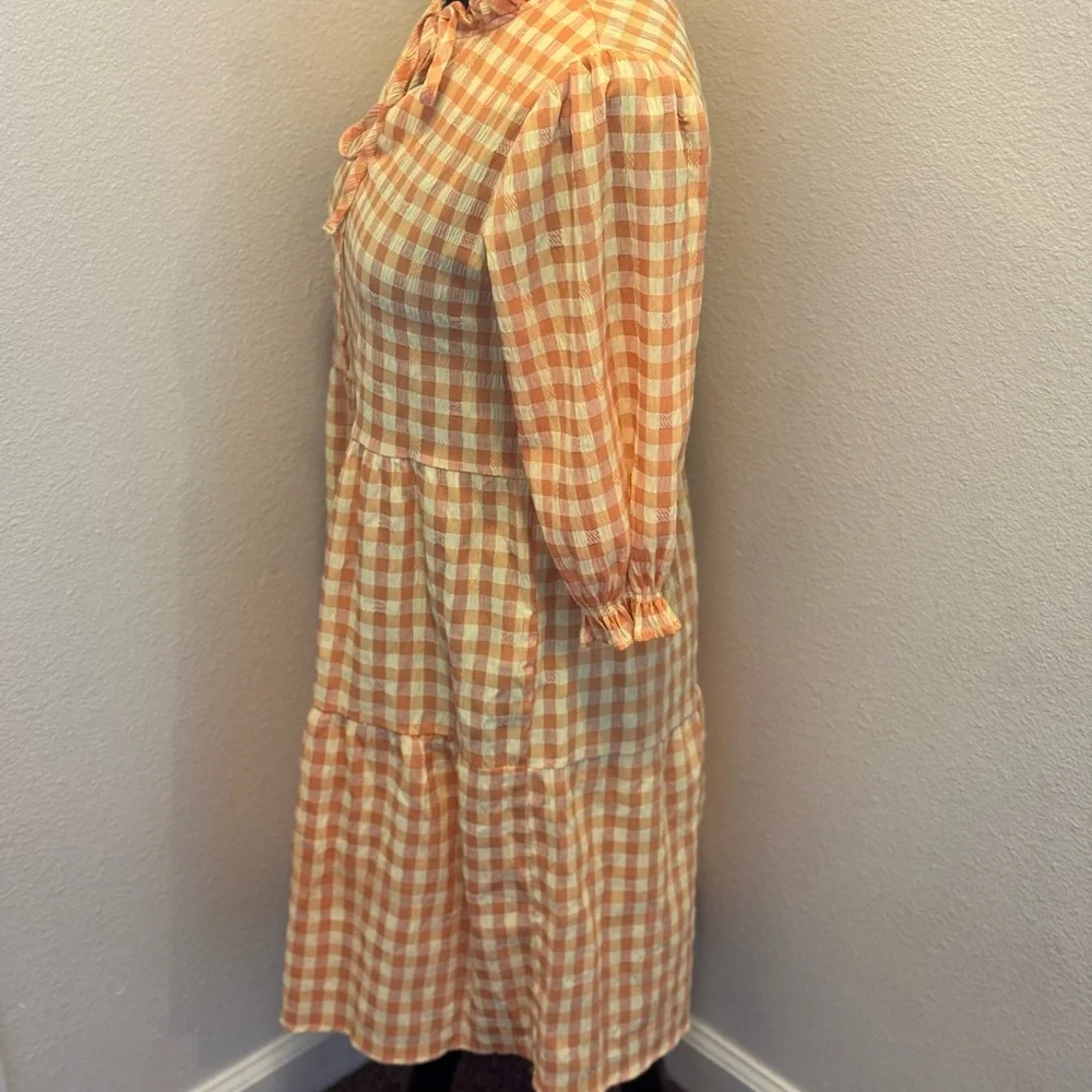 Nanette Lepore Orange Gingham Dress Puff Sleeve A Line Tiered Size 6 - Picture 3 of 9